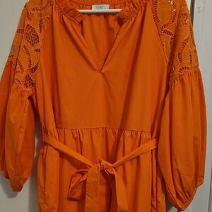 Orange 3/4 Sleeve Tie Front Dress